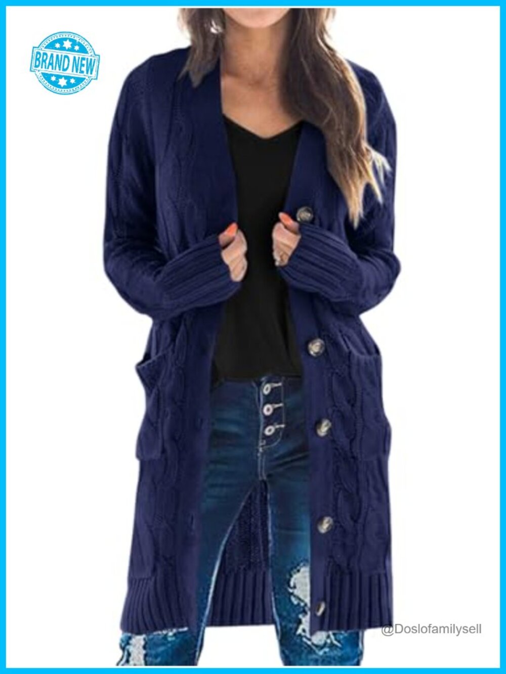 Womens Cable Knit Button Down Long Cardigan Sweater with Pockets
